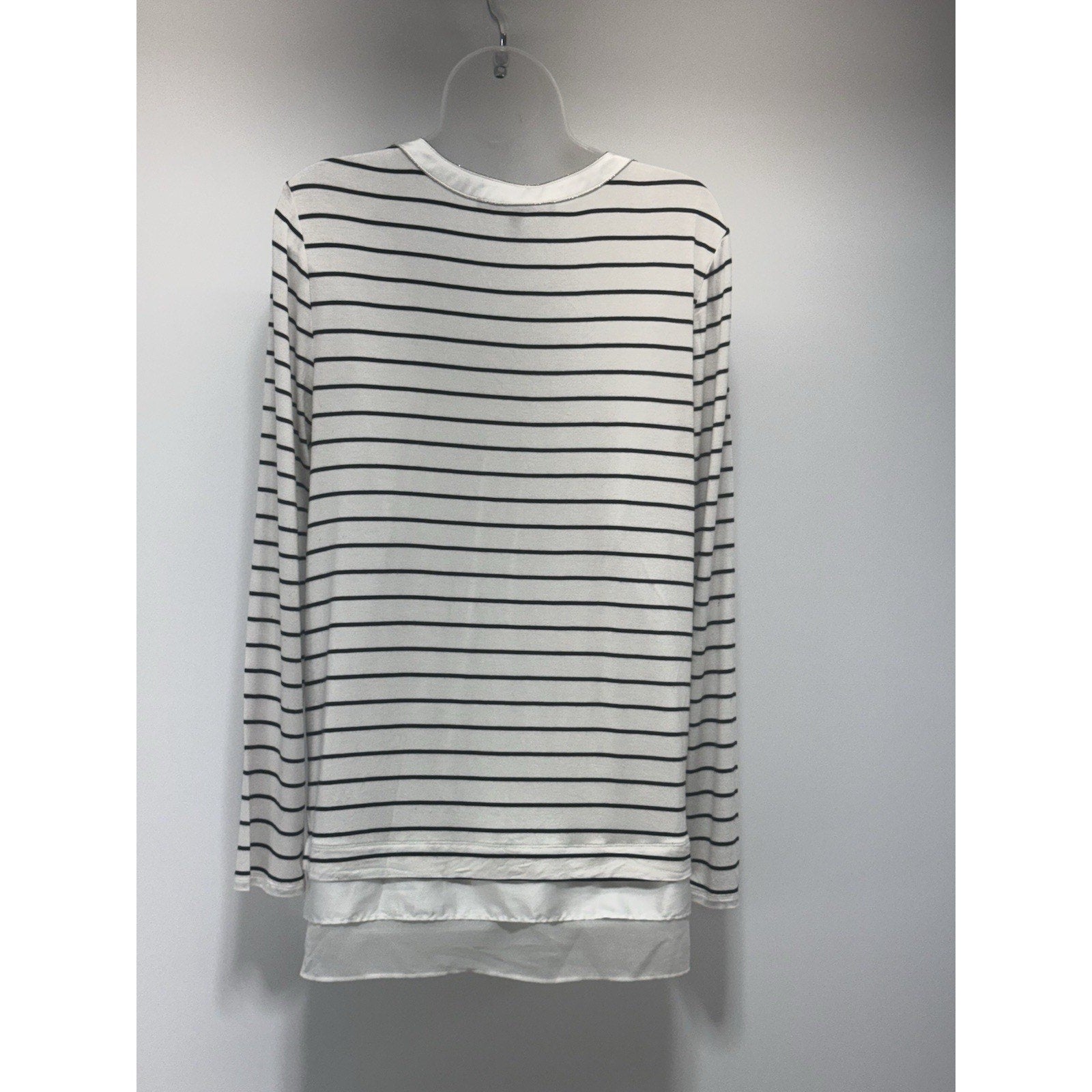 White House Black Market Tunic Top Striped Layered Stretch Beaded Women’s Size M