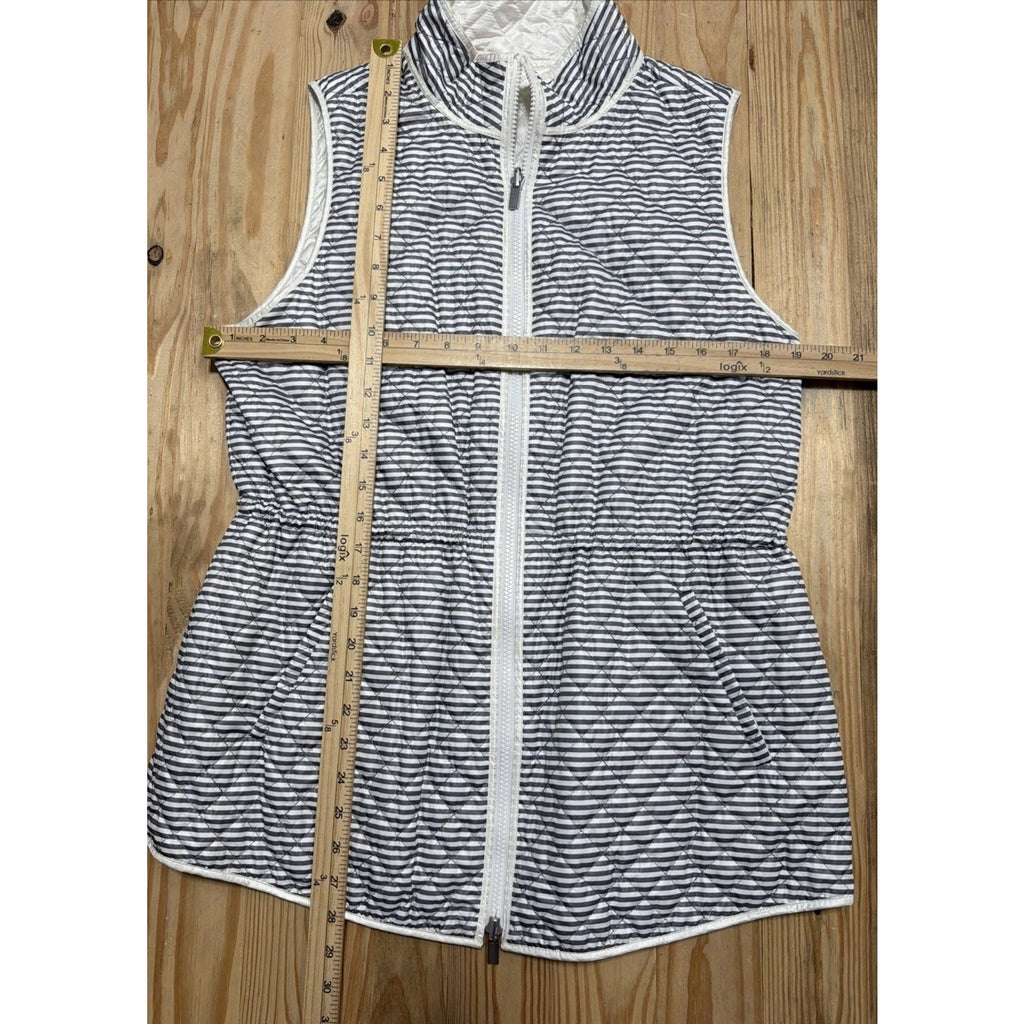 Chicos Zenergy 1 Reversible Quilted Puffer Vest Womens Size Medium White Stripe