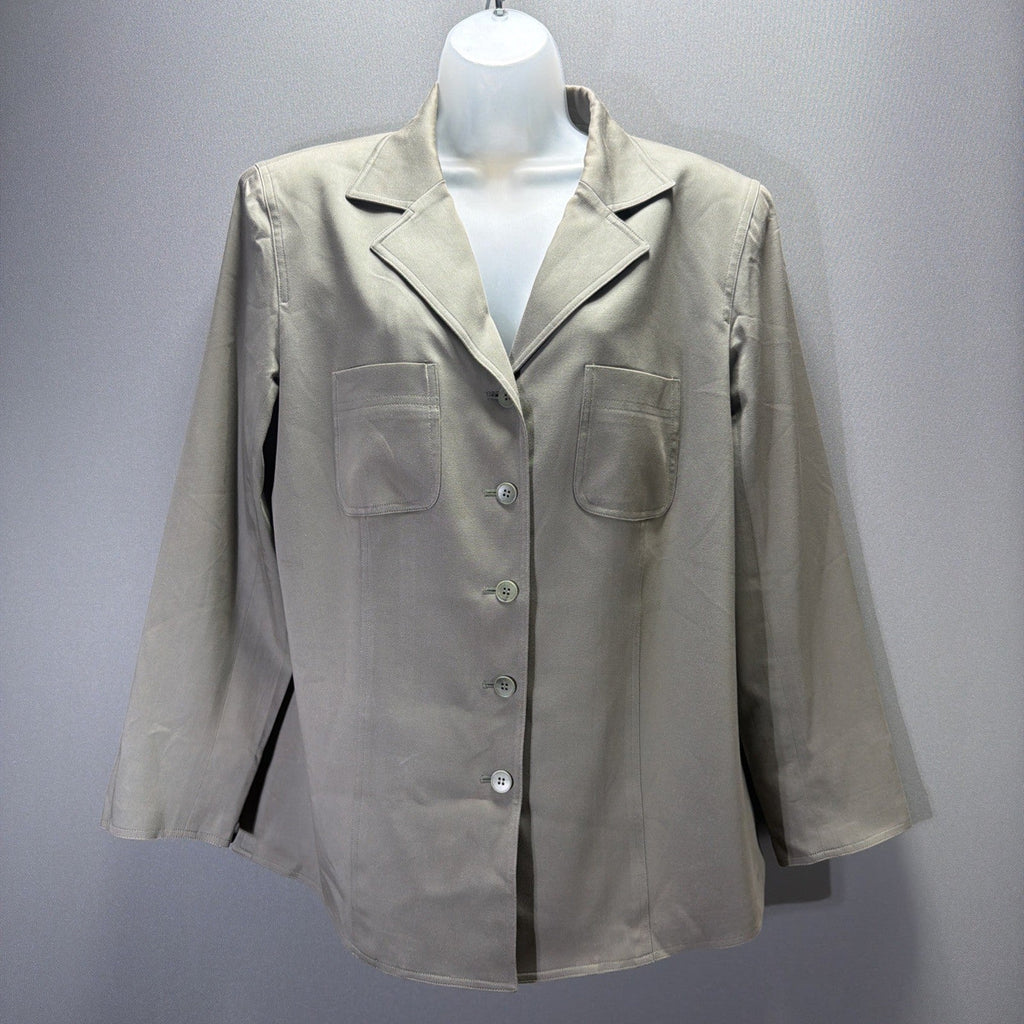 Talbots Blazer Jacket Womens Size 12W Green Button Front Stretch Lined