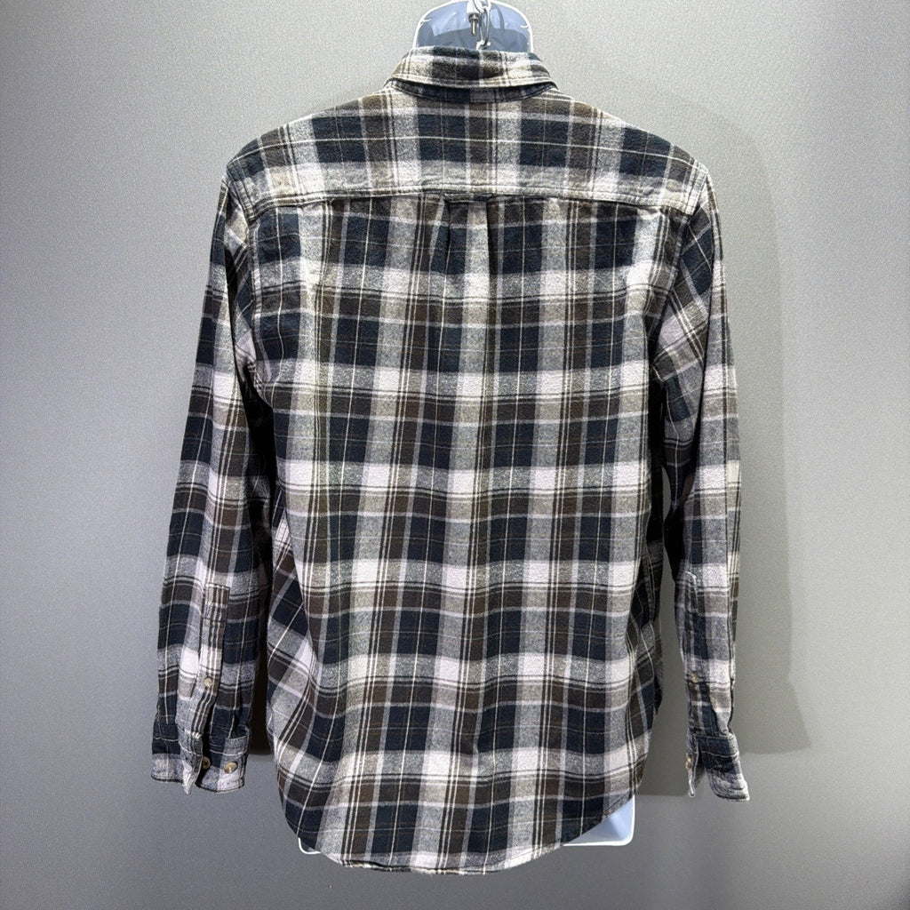Eddie Bauer Shirt Blue Brown Plaid Flannel Mens Size Medium Outdoor Casual