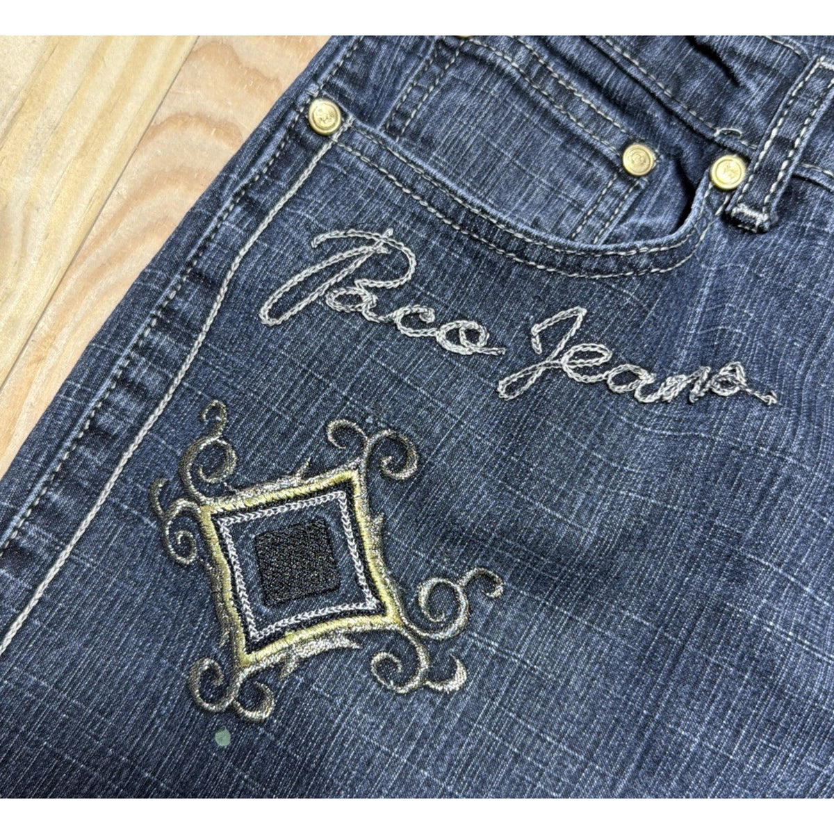 Vtg 90s Y2K Paco International Embroidered Spell Out Jeans Skater Straight Sz 15
