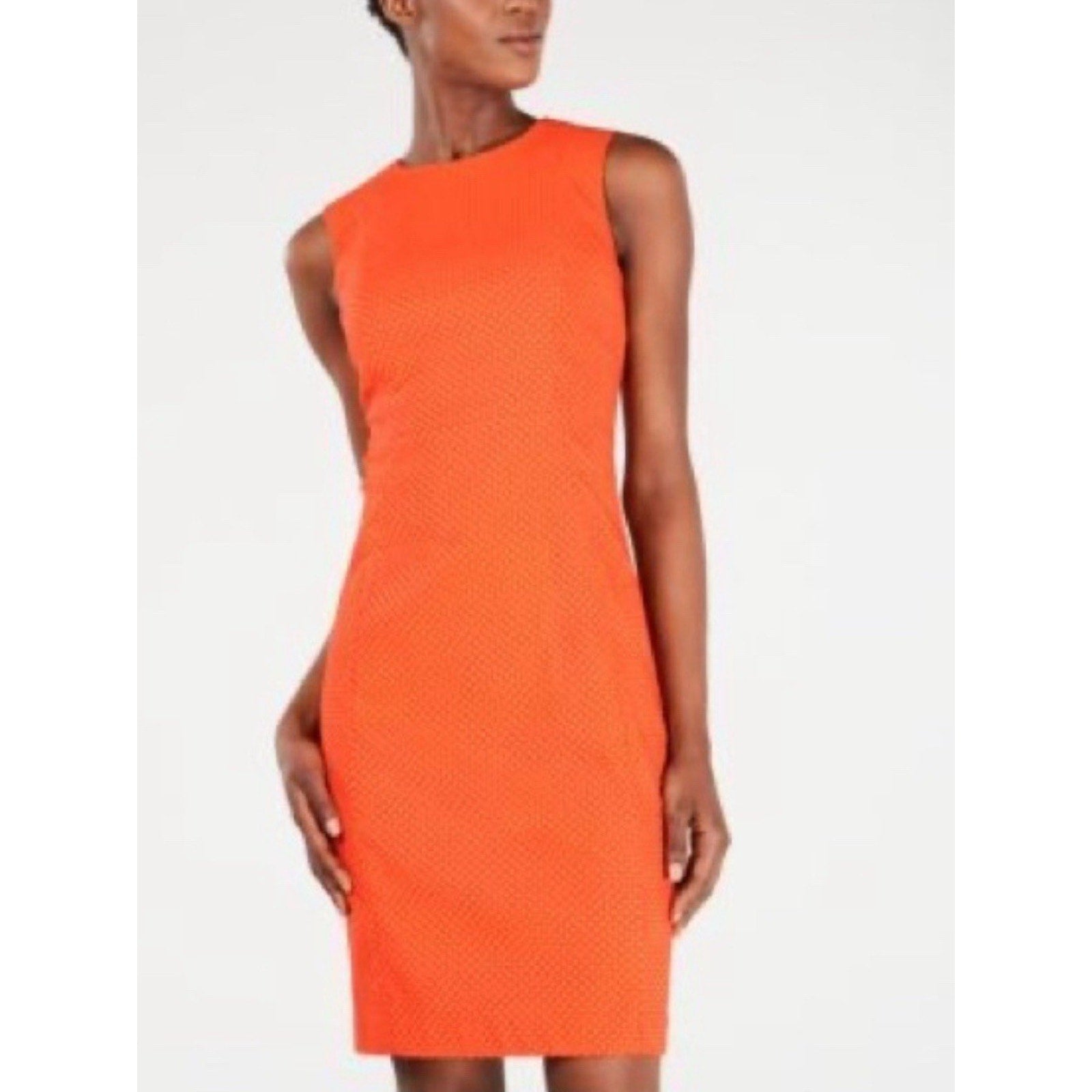 Calvin Klein Dress Orange Polka Dot Sheath Sleeveless Career Women’s Size 10