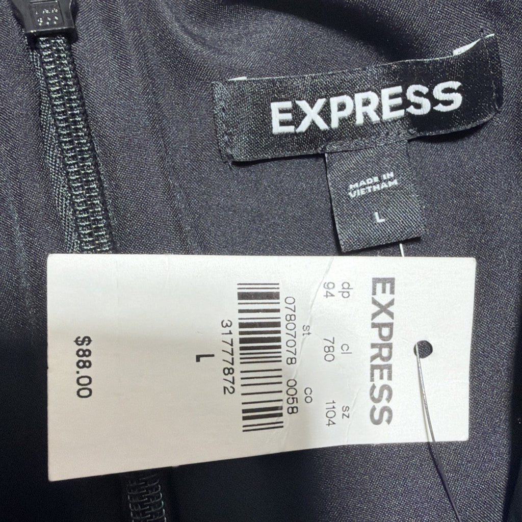 New Express Black V-neck Pleated Lined Mini Dress Size L NWT 88$ Msrp