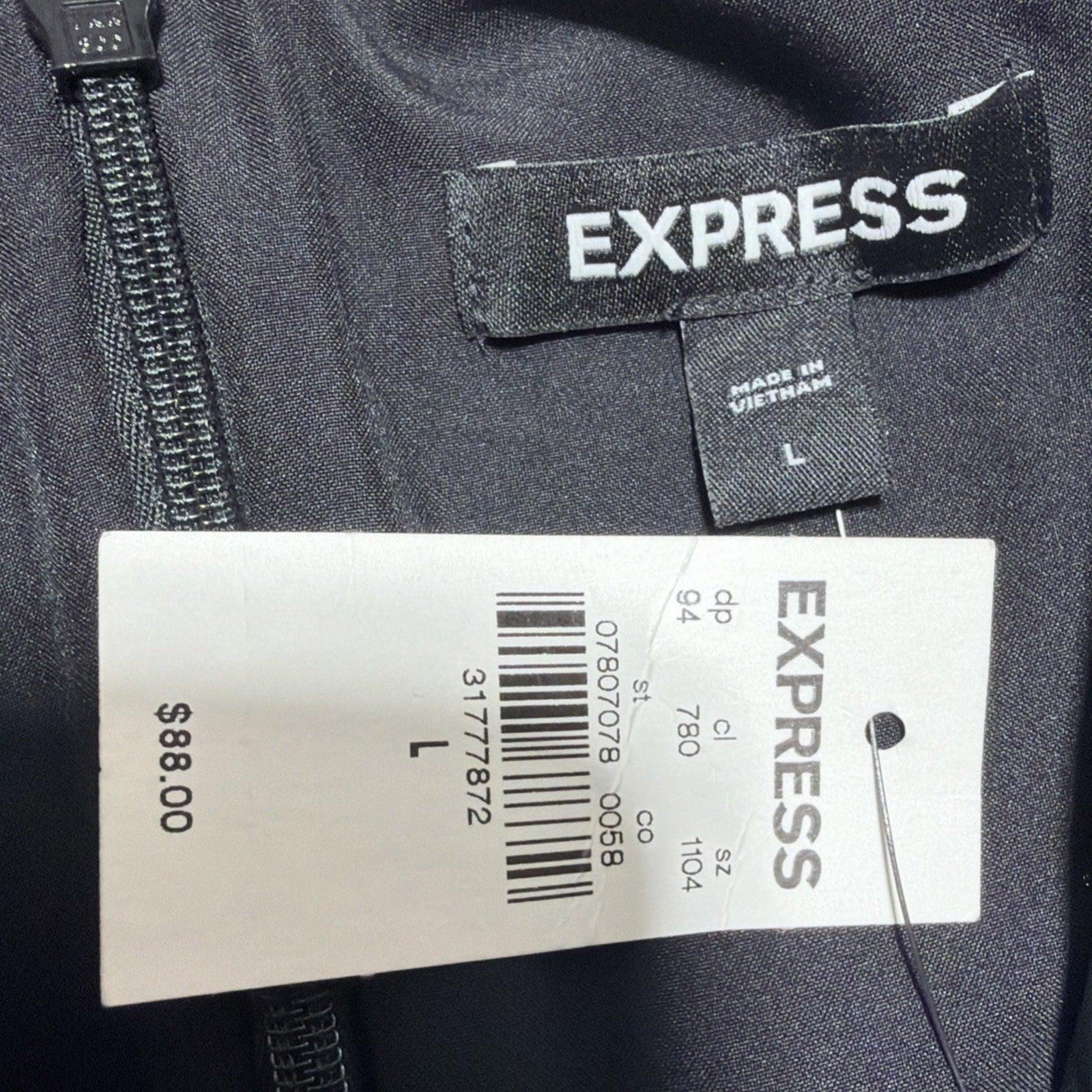 New Express Black V-neck Pleated Lined Mini Dress Size L NWT 88$ Msrp