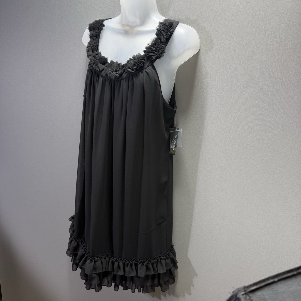 Sophia Christina Dress Womens 16 Black Ruffle Sleeveless Chiffon Cocktail NWT