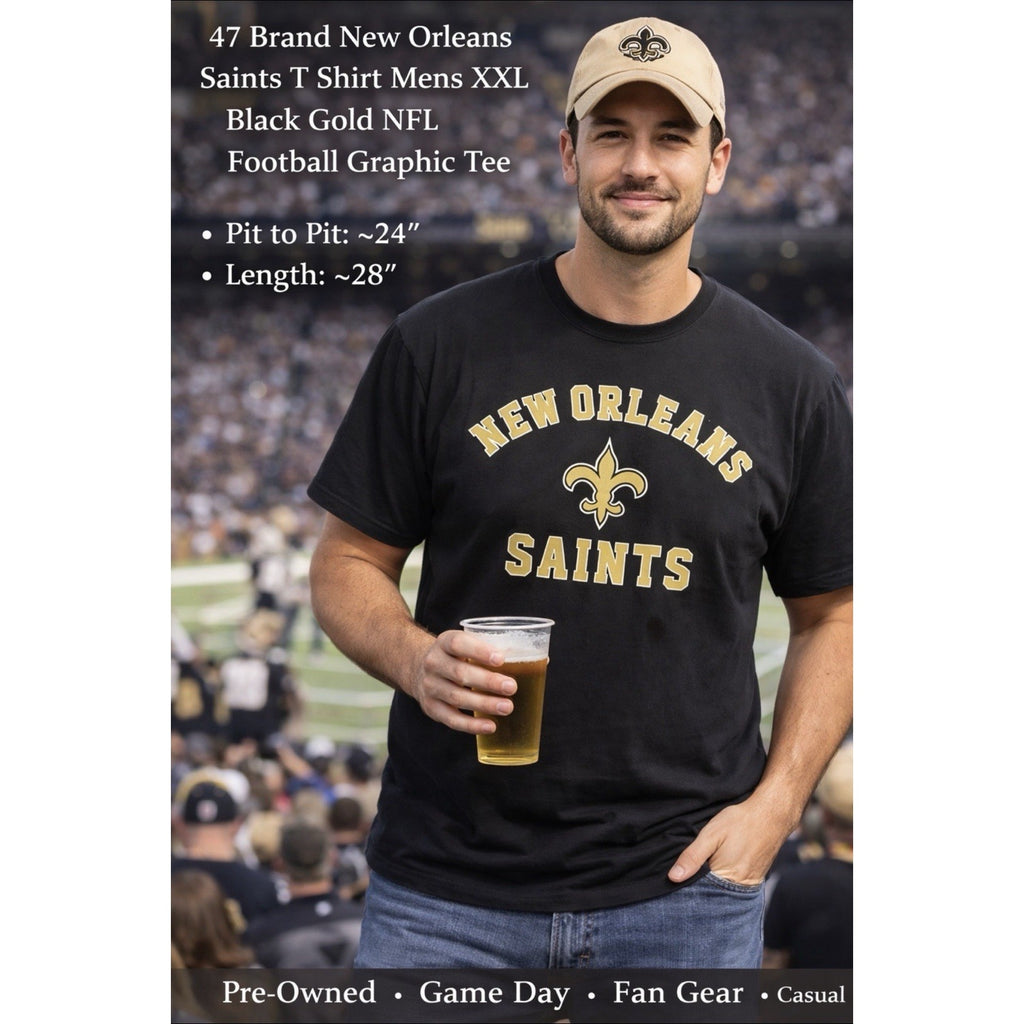 47 Brand New Orleans Saints T Shirt Mens XXL Black Gold NFL Football Graphic Tee