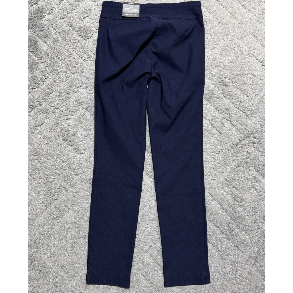 NWT Van Heusen Flex Slim Blue Dress Business Pull On Pants Career Size 2 Reg