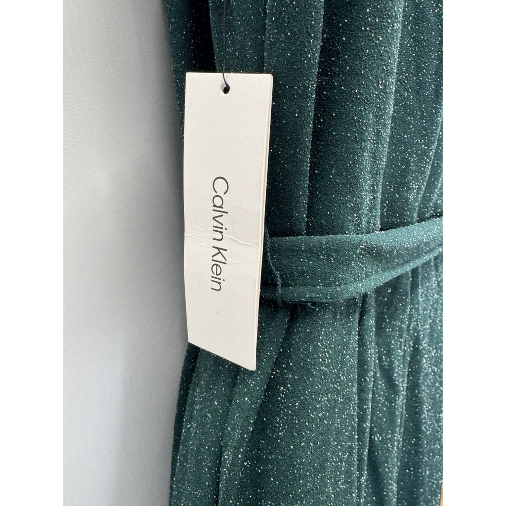 Calvin Klein Green Metallic Cropped Jumpsuit Belted Lined Women’s Size 14 NWT