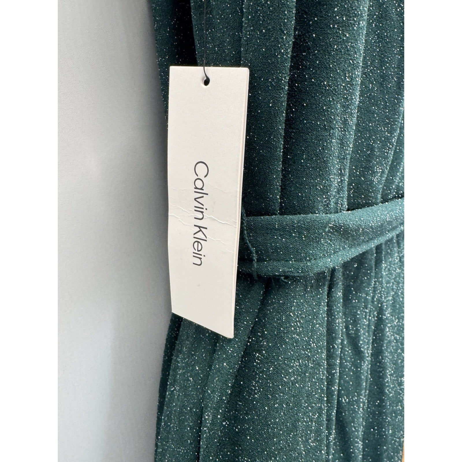 Calvin Klein Green Metallic Cropped Jumpsuit Belted Lined Women’s Size 14 NWT
