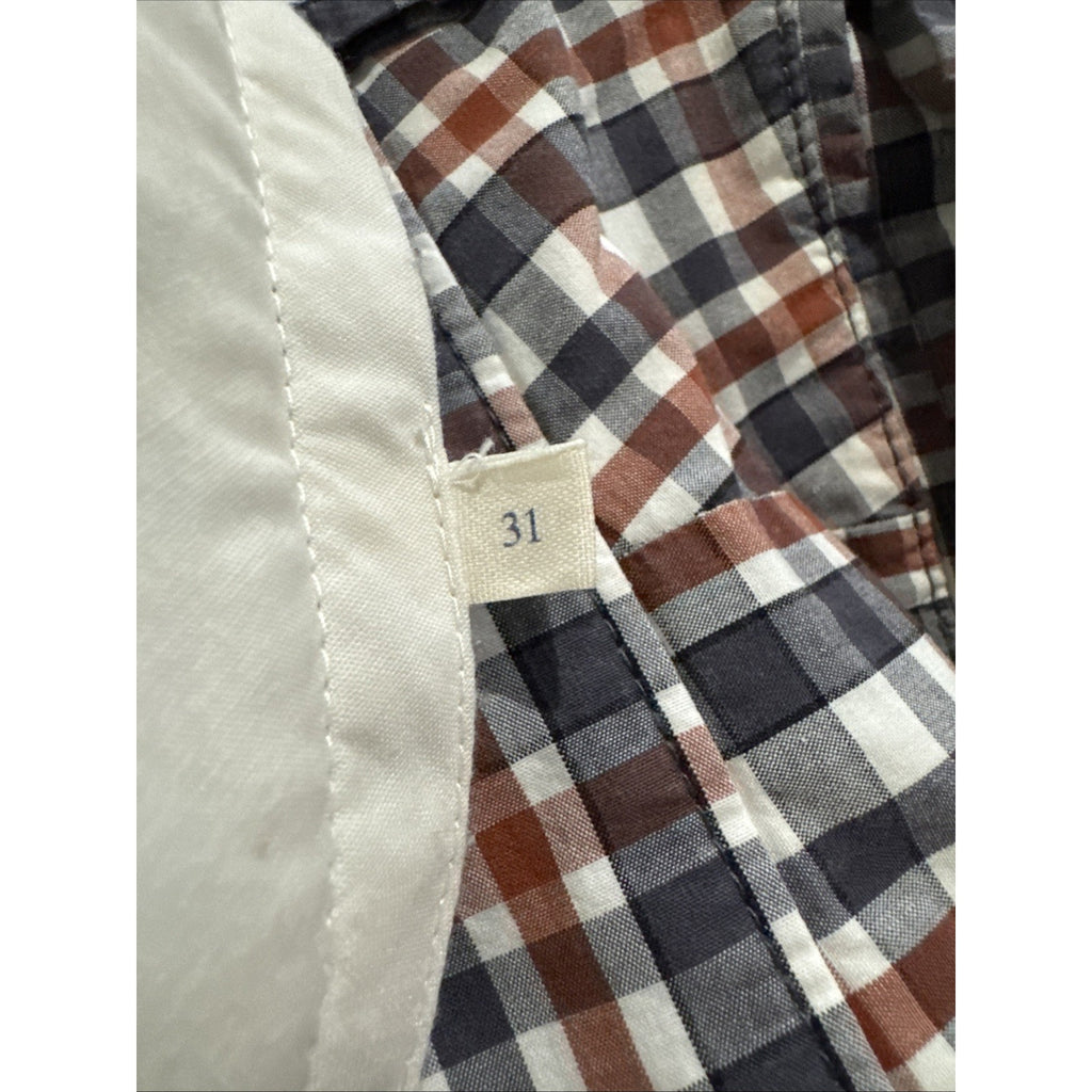 J. Crew Mens Knee Length Shorts Sz 31 Plaid Flat Front Zip Fly Midrise