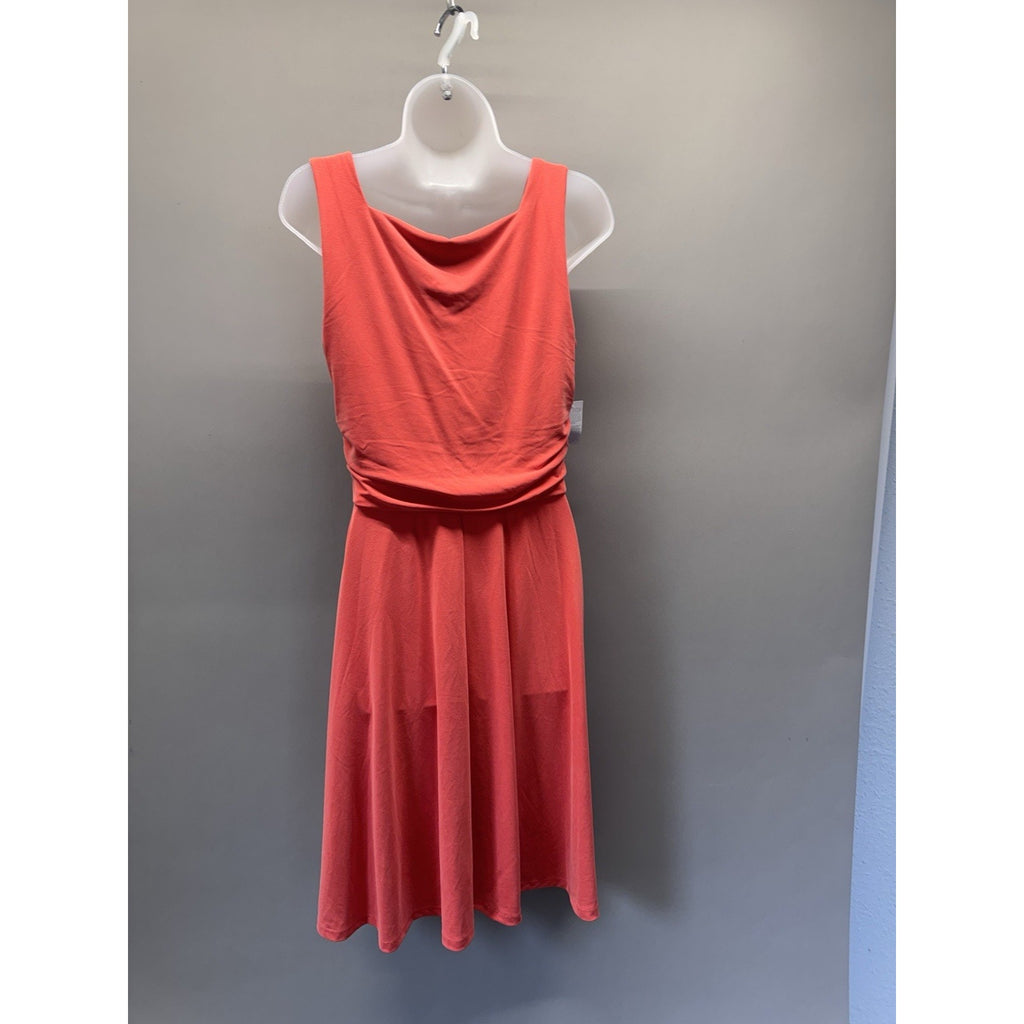 Lands' End Coral Sleeveless Dress Womens Small Ruched Waist Fit Flare Modal Knit