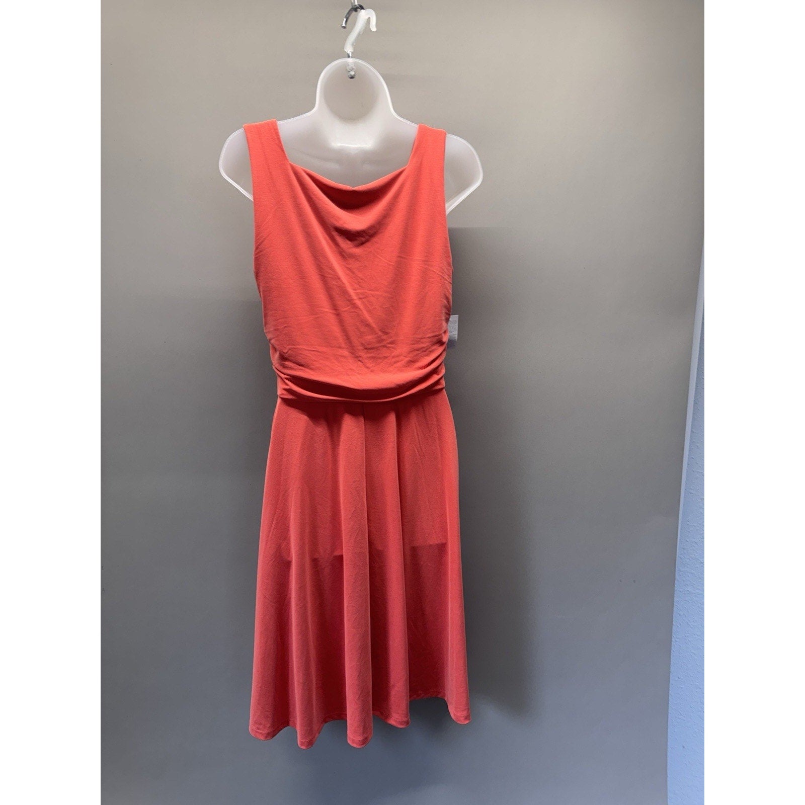 Lands' End Coral Sleeveless Dress Womens Small Ruched Waist Fit Flare Modal Knit