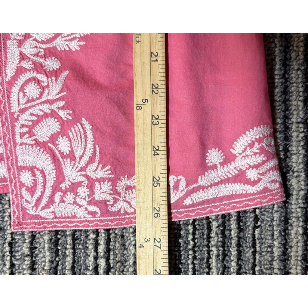 Michael Kors Pink Embroidered Tunic Blouse V-Neck Long Sleeve Size Small