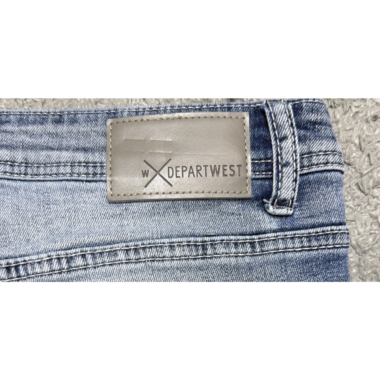 Buckles DEPART WEST Trouper Skinny Stretch Distressed Blue Denim Jeans Mens 36R