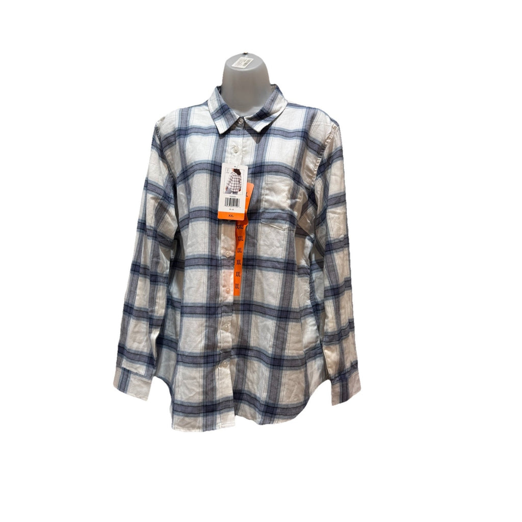 NWT Weatherproof Women Comfort Stretch Button Up Shirt Top Size XXL Blue Plaid