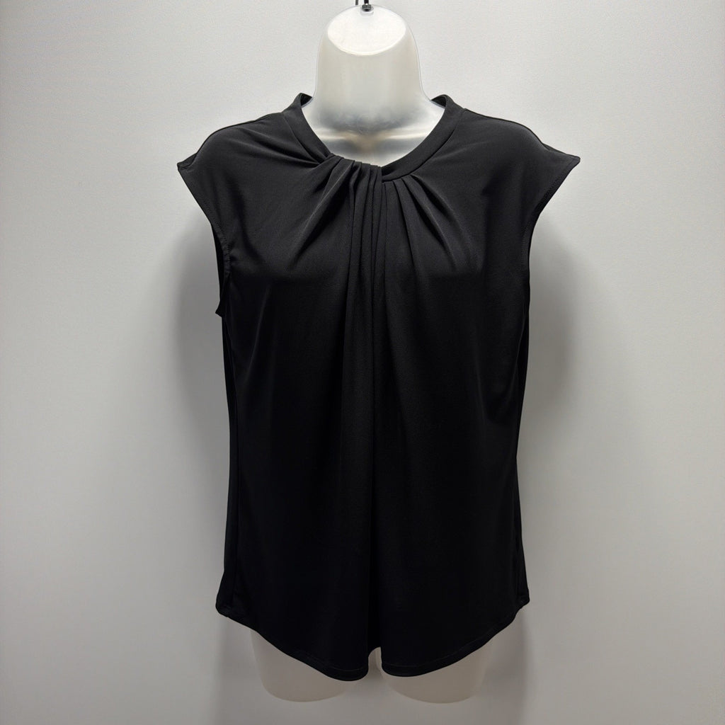 Liz Claiborne Black Sleeveless Pleated Front Blouse Size Medium