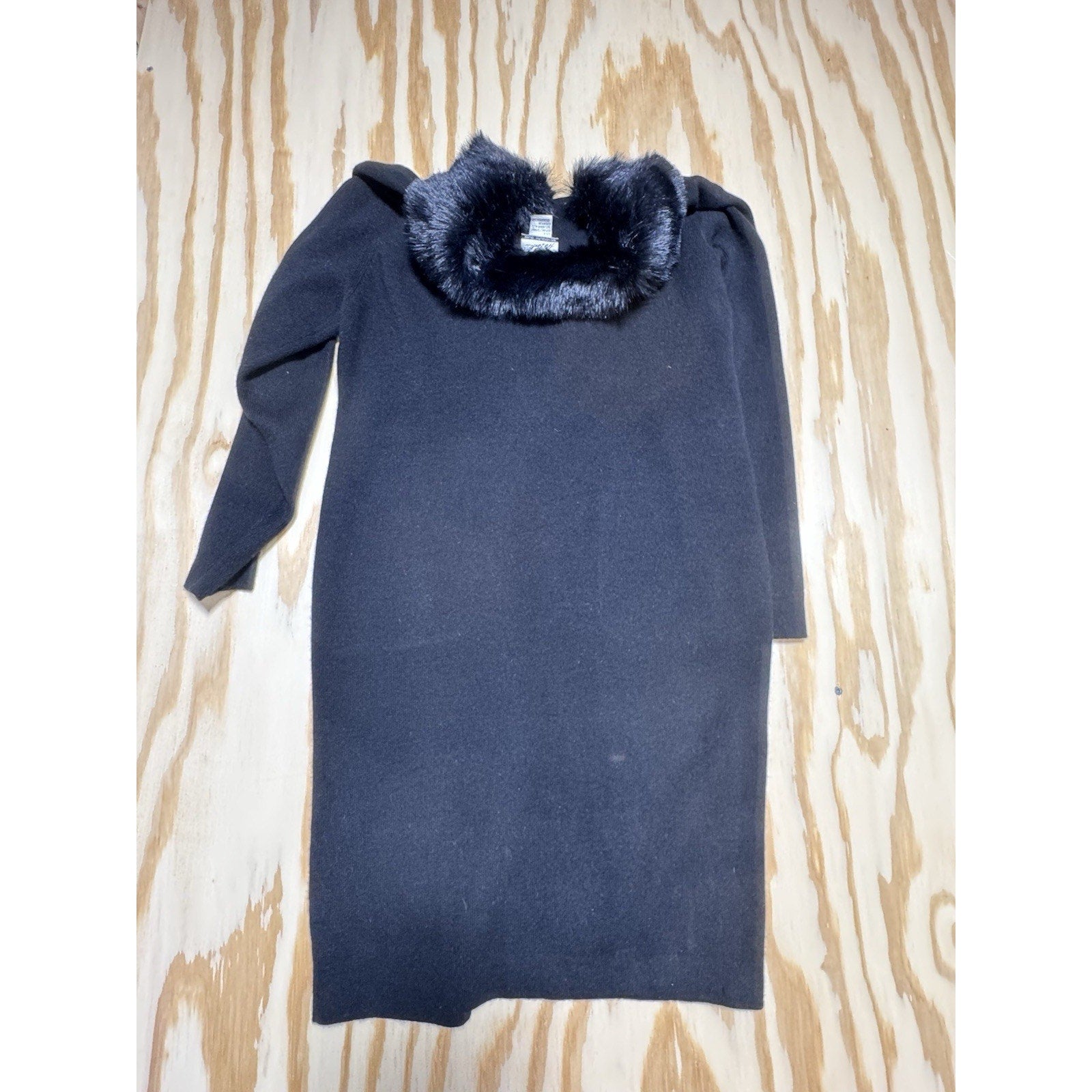 Randolph Duke Fur Removable Collar Open Black Angora Rabbit Merino Wool Small