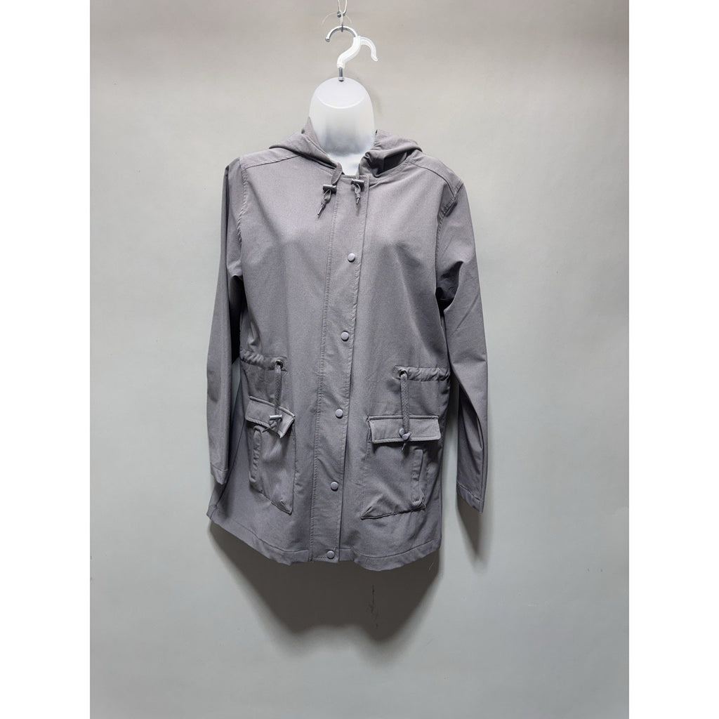 Oxford Golf Women’s Hooded Jacket Gray Snap Front Stretch Lightweight Utility M
