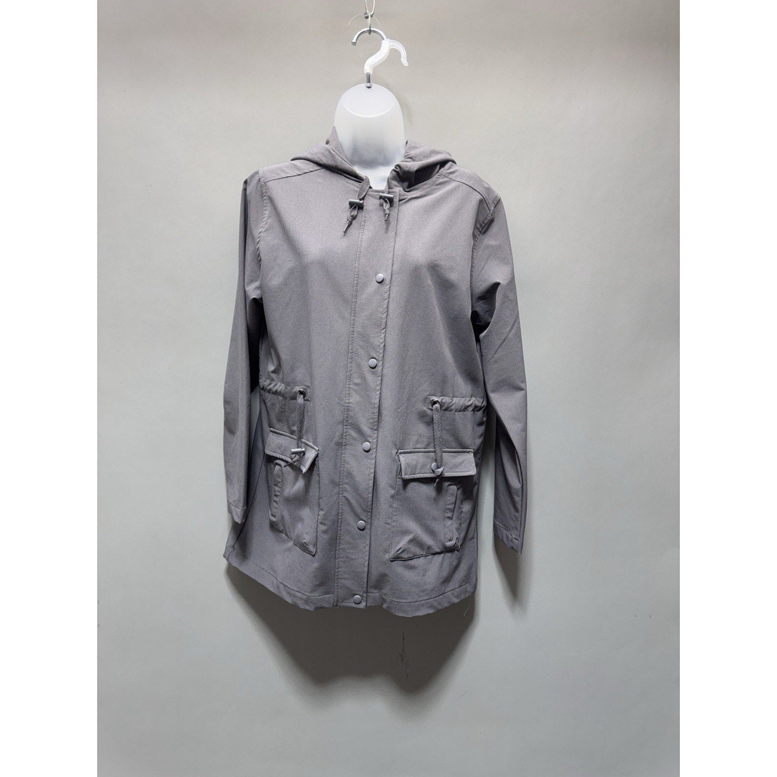 Oxford Golf Women’s Hooded Jacket Gray Snap Front Stretch Lightweight Utility M
