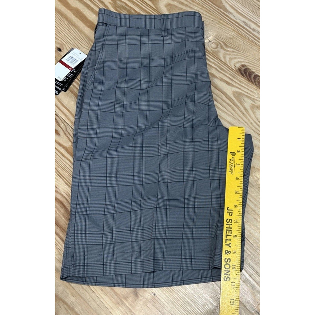 PGA Tour Mens Chino Shorts, Gray Plaid, UV, Easy Care Moisture Wick, Size 34 New
