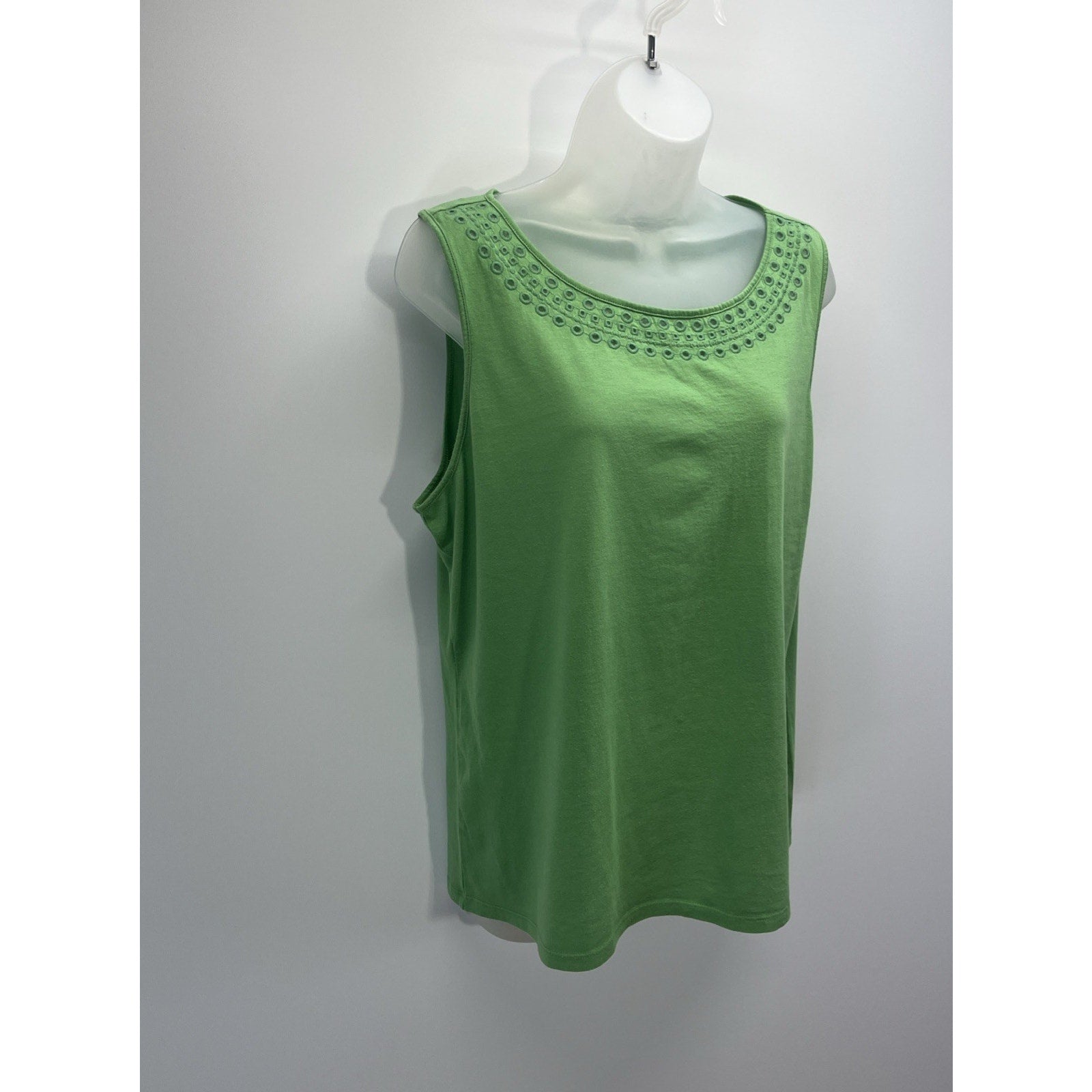 Talbots Sleeveless Crochet Trim Pima Cotton Tank Top Women Sz XL