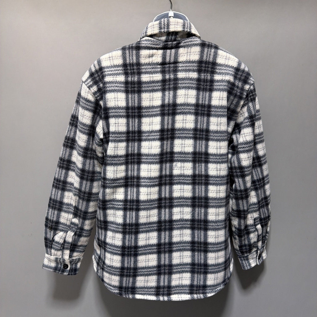 Mens Rugged Point Authentic Grey Plaid Fleece Sherpa Button Up Shacket L NWT