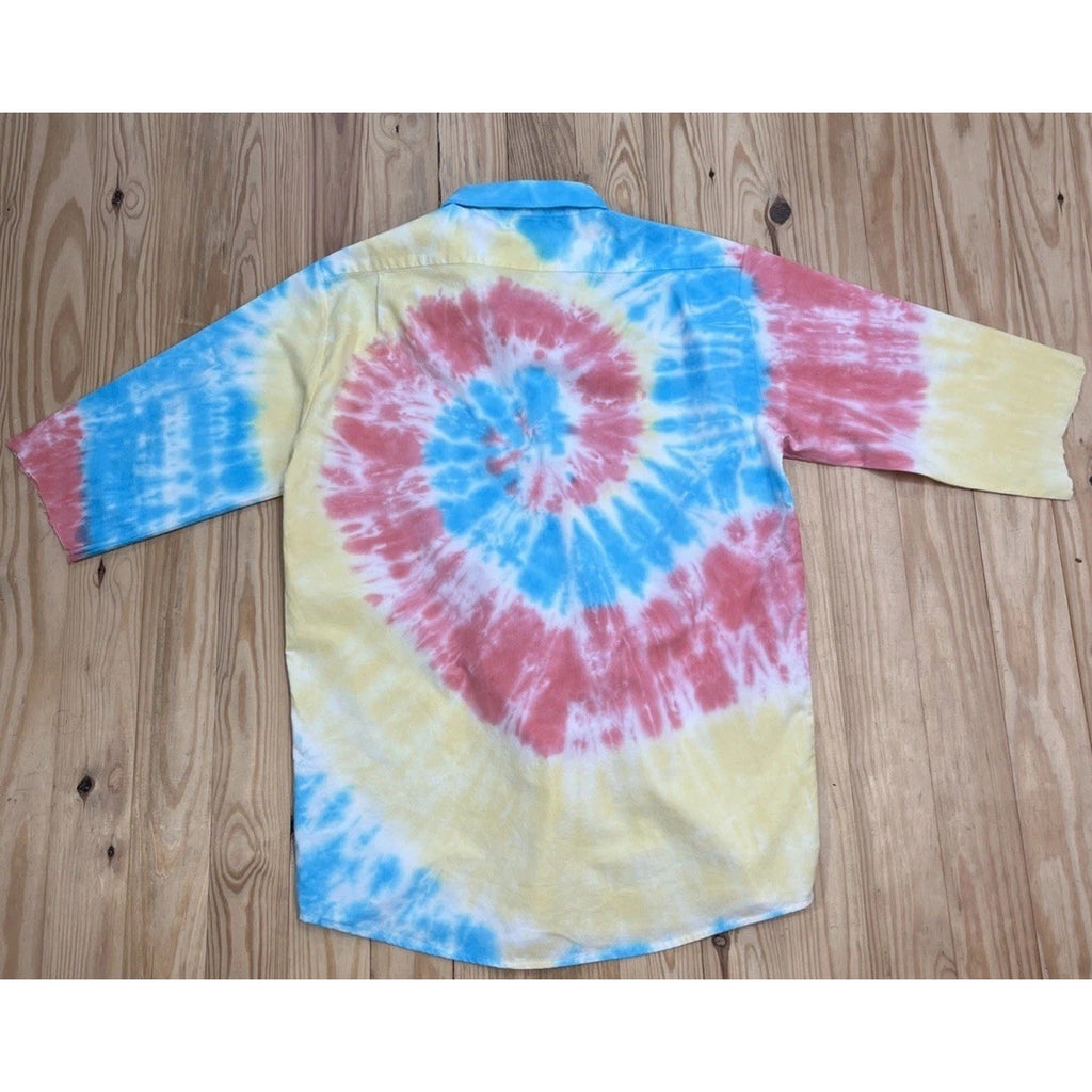 Lucky Bird, Cut Off Sleeve, button-down collar, Tie-dye Button-up Shirt size L