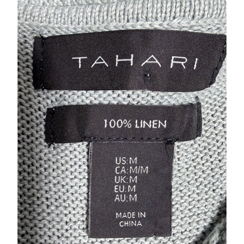 Tahari Sweater Green 100% Linen Relaxed Button Accent Beachy Pullover sweater M