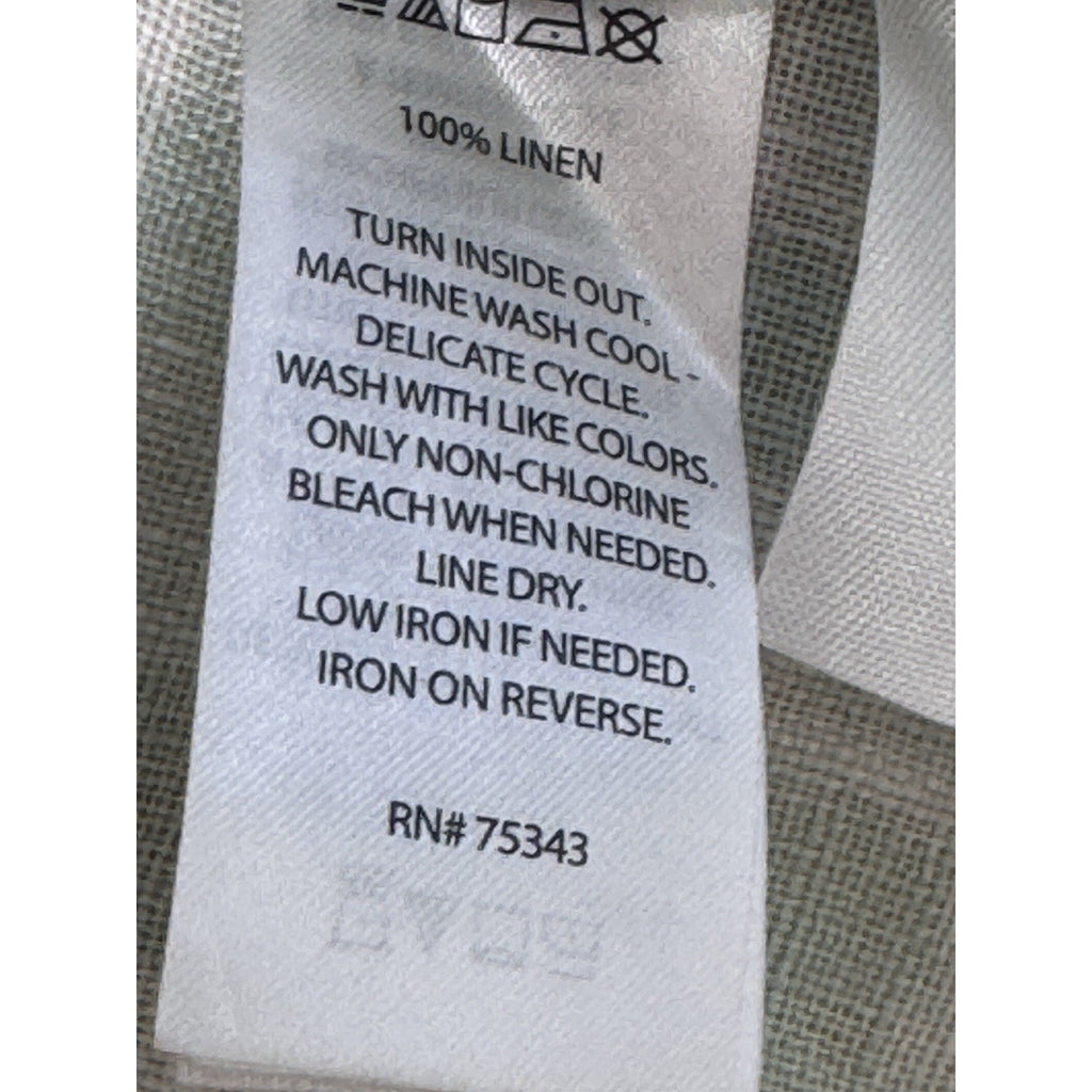 Laura Ashley 100% Linen Mint Green Plaid Button Shirt Large Puff Sleeve