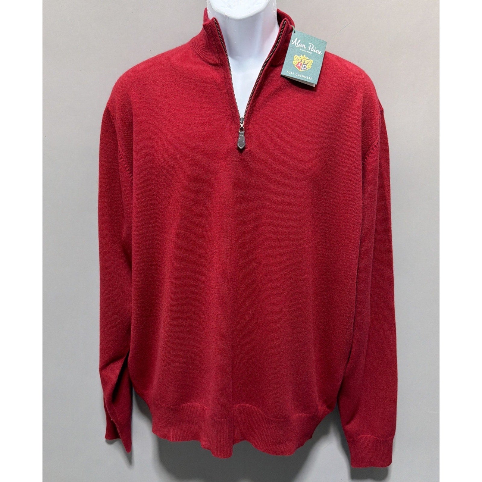 Alan Paine England Hanbury Half Zip Mock Neck 100% Cashmere Sz 50 Msrp 432$ Flaw