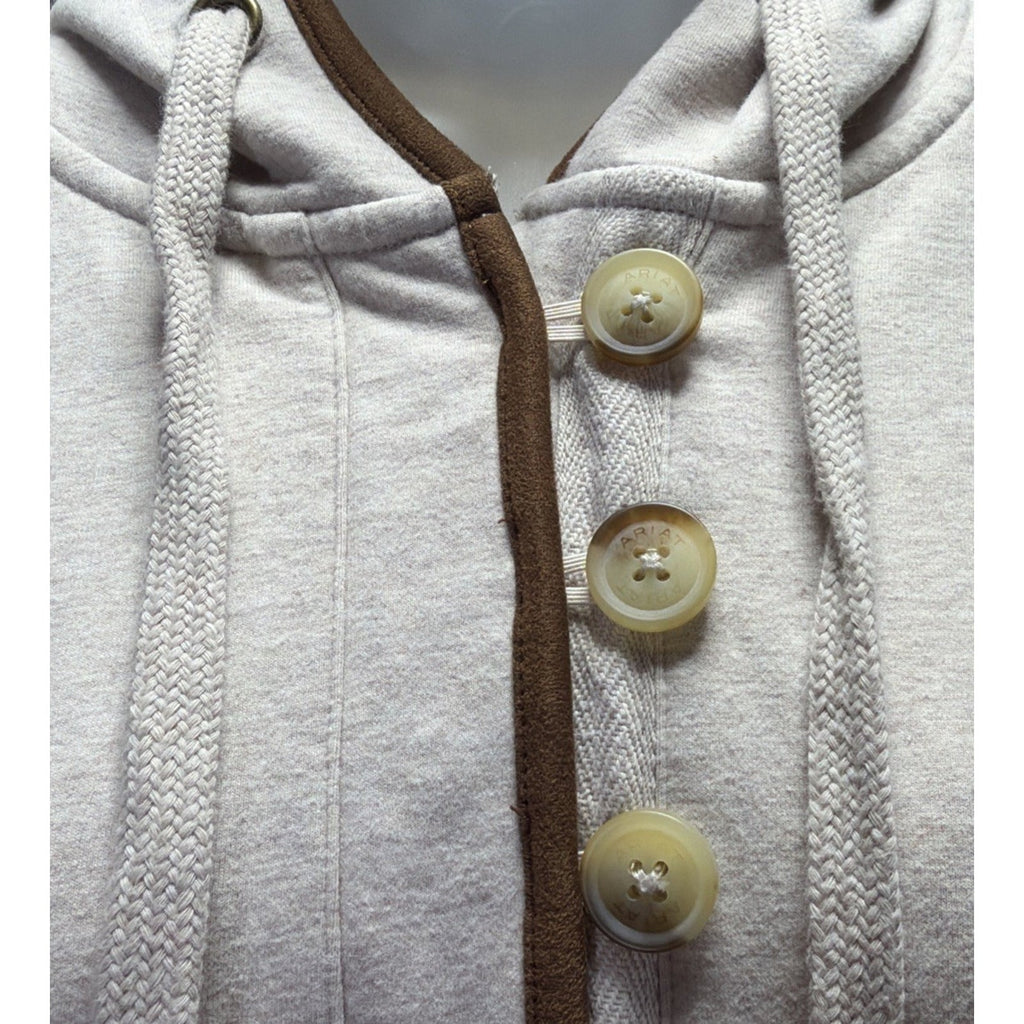 Ariat Womens REAL Elevated Oatmeal Button Henley Pullover Hoodie Sweatshirt L