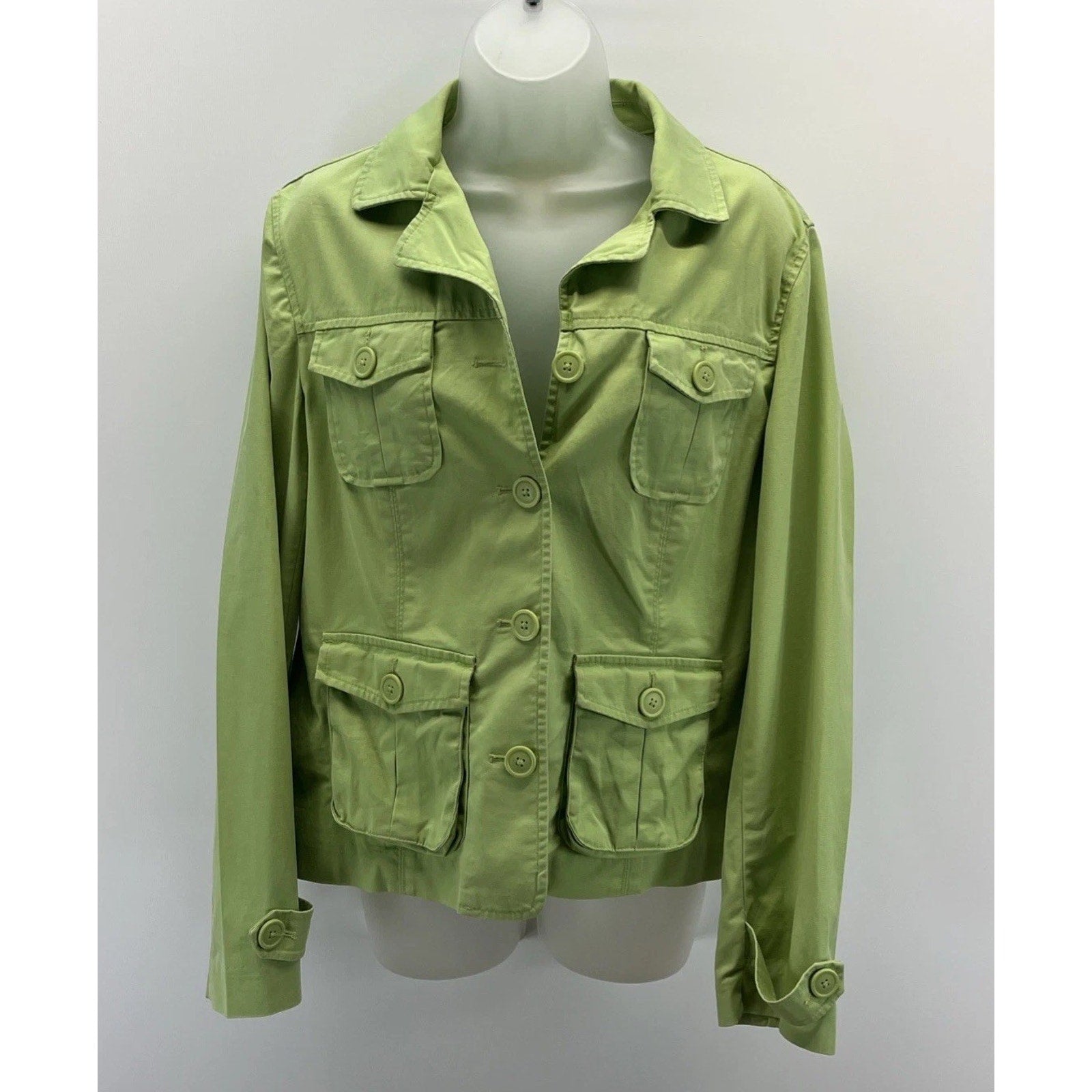 Womens Green TALBOTS Stretch Cotton Safari Utility Jacket 14