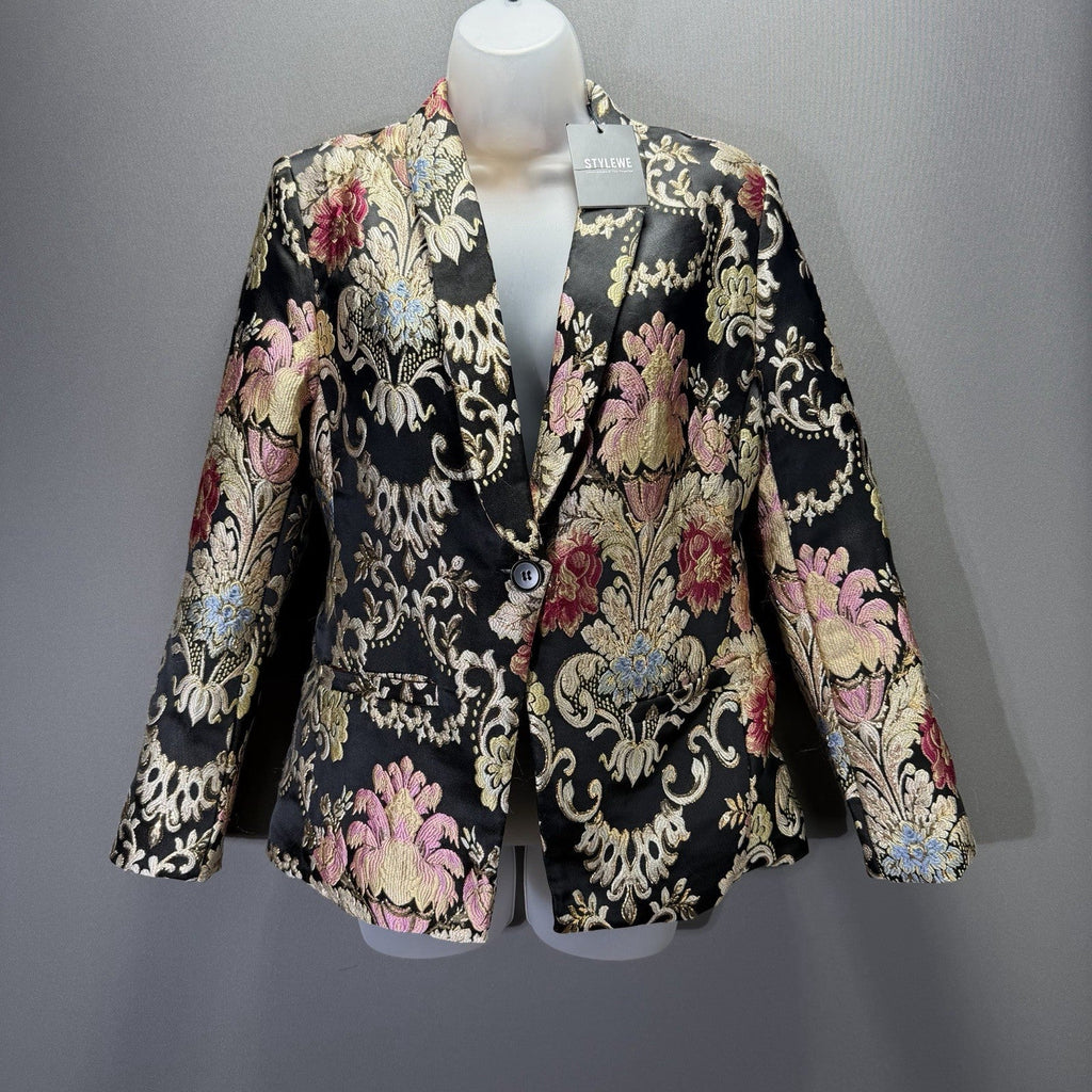 STYLEWE Blazer Womens Small Black Gold Floral Brocade Jacquard Jacket NWT Holida