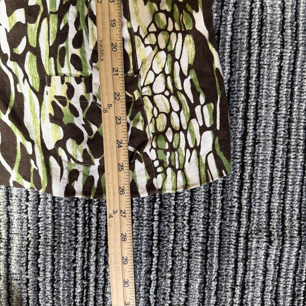 BOB MACKIE Animal Print 100% Linen Jacket Lined Button Tab Pockets Sz 16