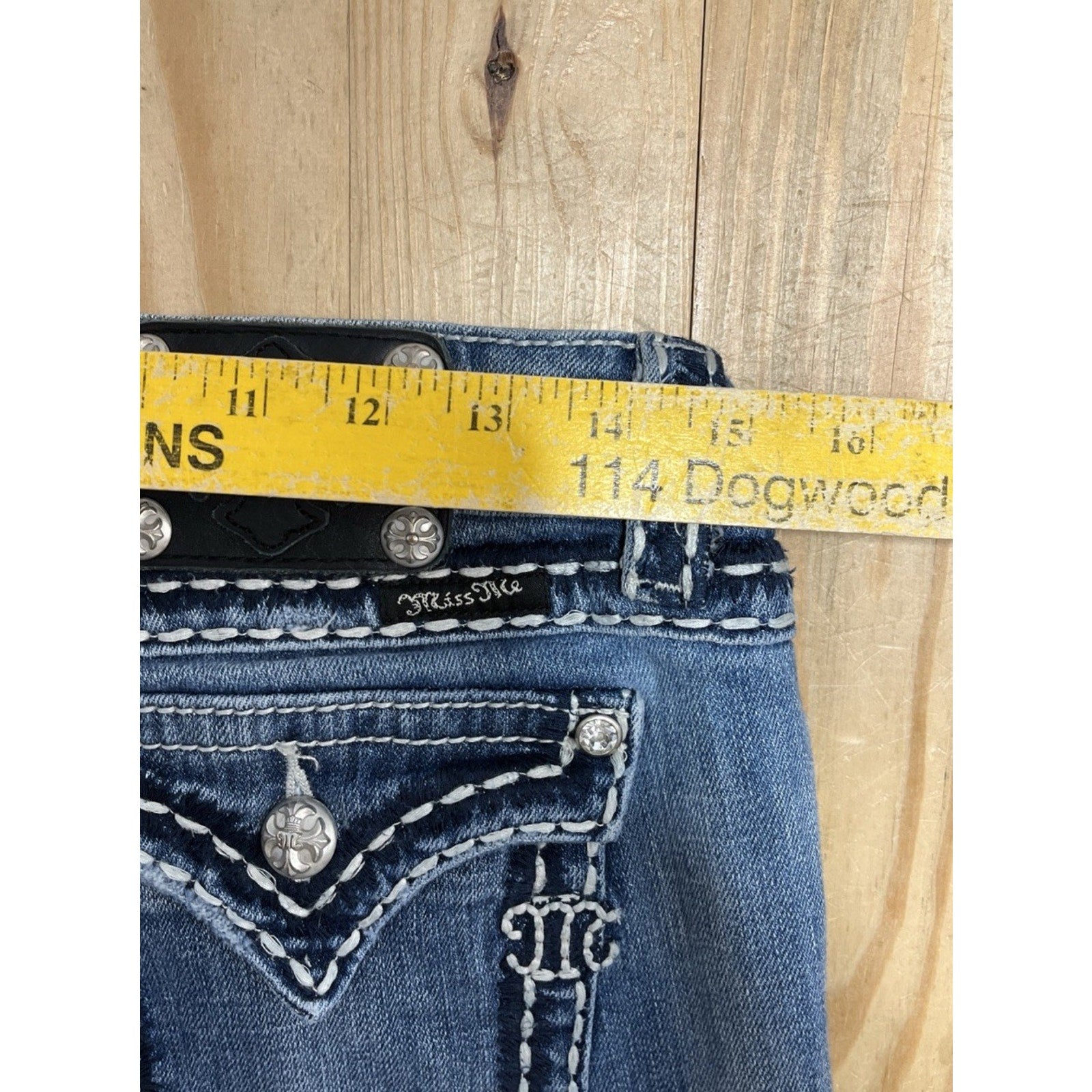 Y2K Miss Me Signature Easy Boot Bootcut Jeans Embellished Flap Pockets 28x29