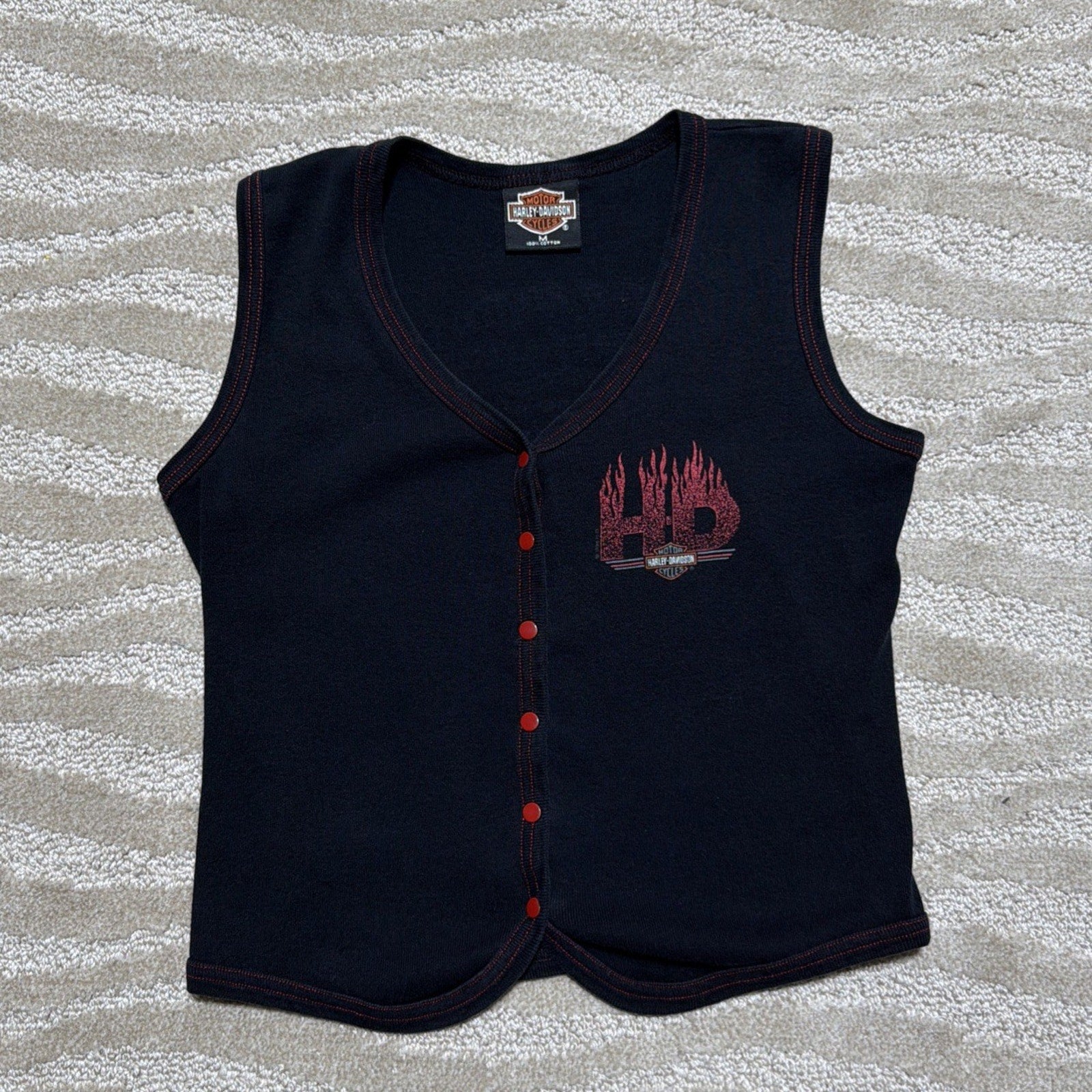 Y2K HARLEY DAVIDSON CROPPED TAK TOP WITH BUTTONS M Columbus Ohio Made In USA
