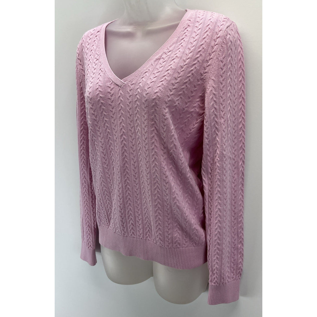Talbots Sweater Women’s Cable Knit V- Neck Light Purple Pima Cotton Size M