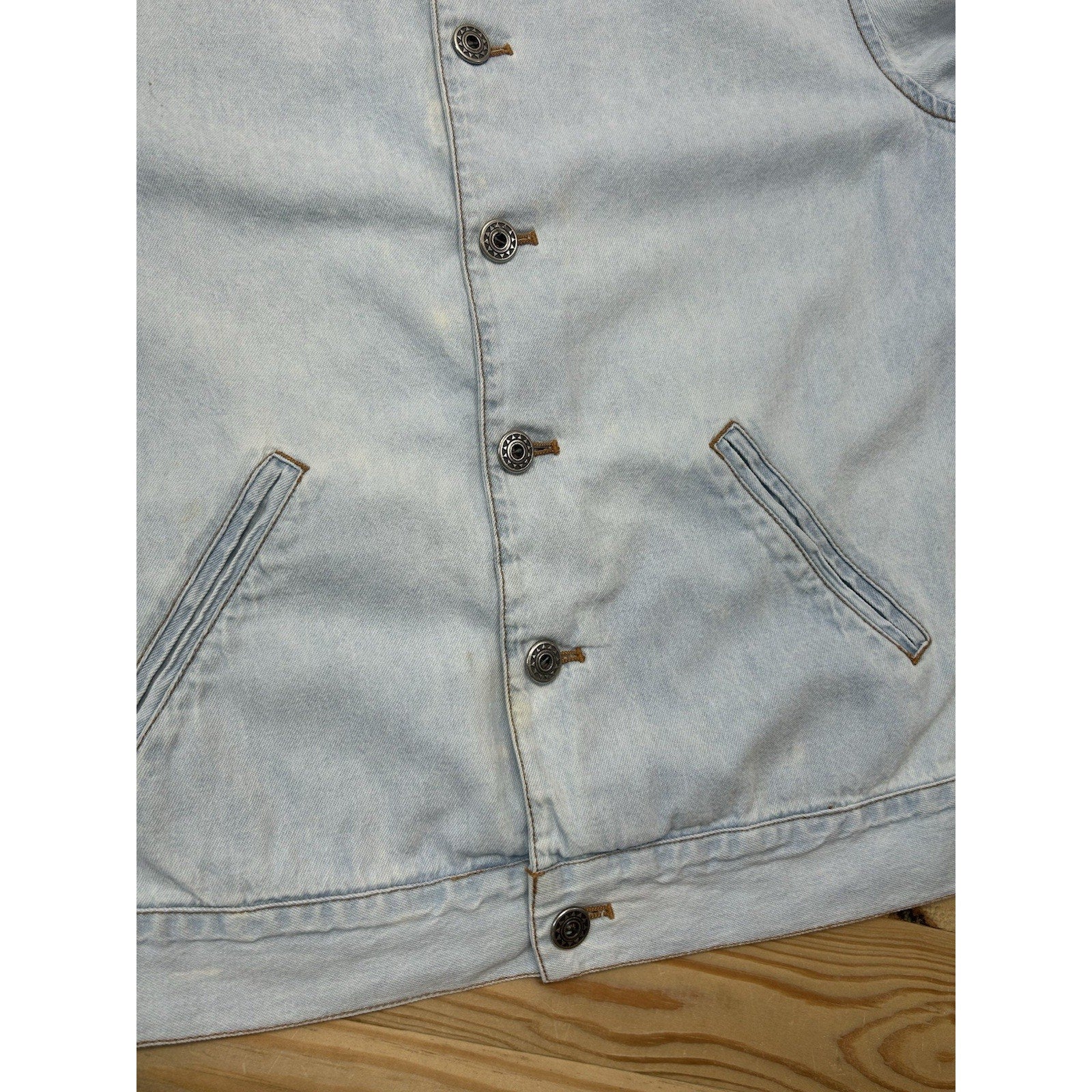 Chico's Woman's Blue Denim Button Up Long Sleeve Collar Cotton Jacket Top Medium