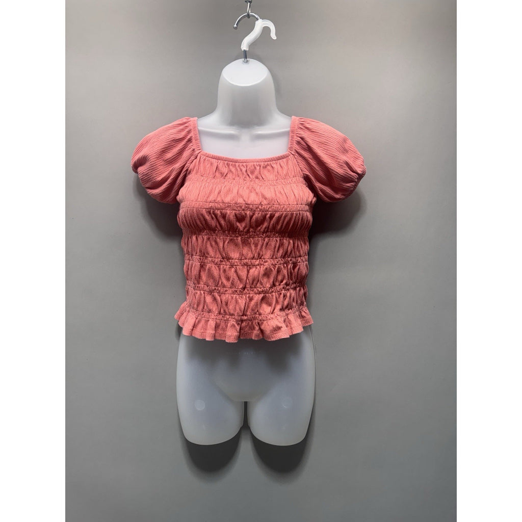 Old Navy Pink Smocked Youth X-Large (14-16) Square Neck Puff Sleeve Blouse