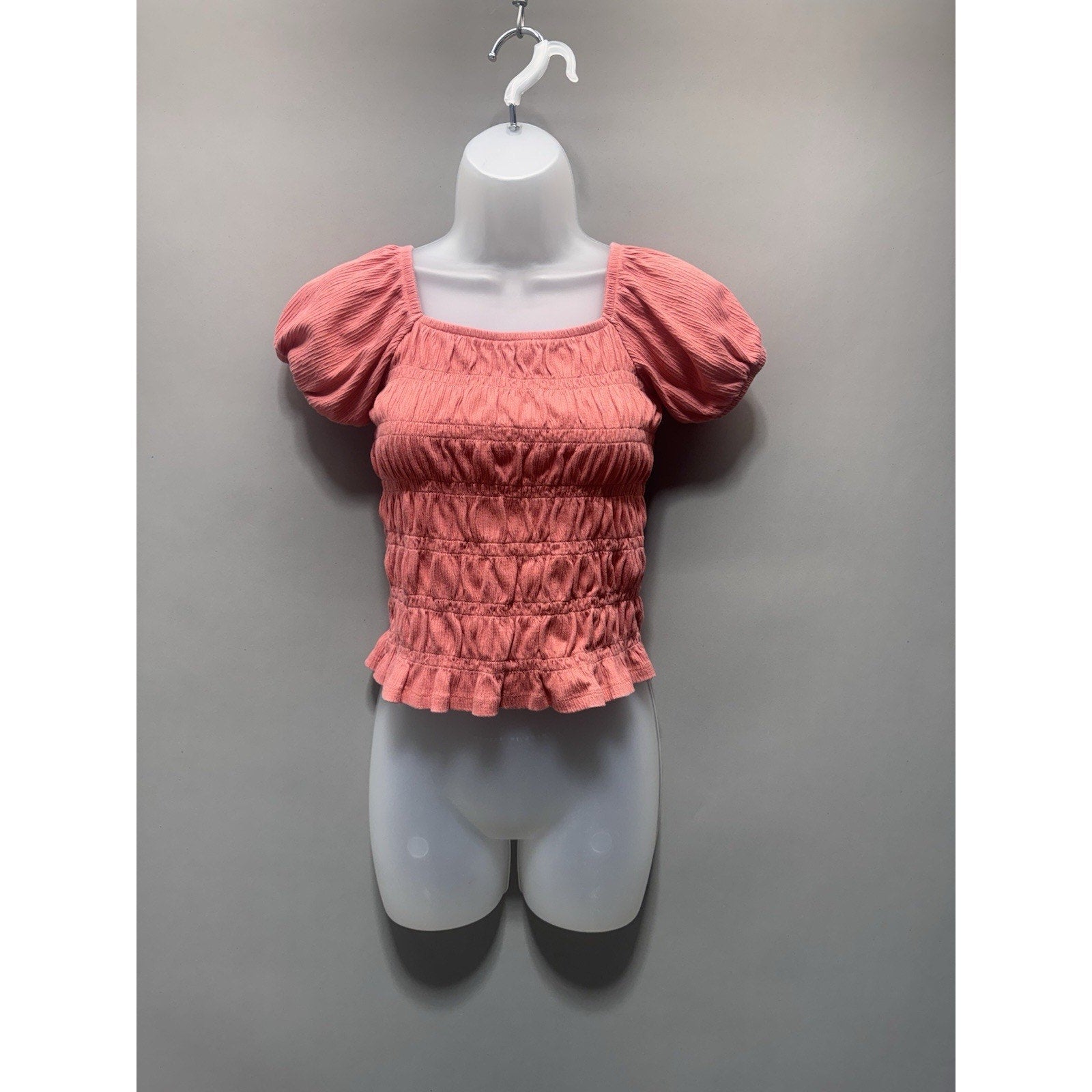 Old Navy Pink Smocked Youth X-Large (14-16) Square Neck Puff Sleeve Blouse