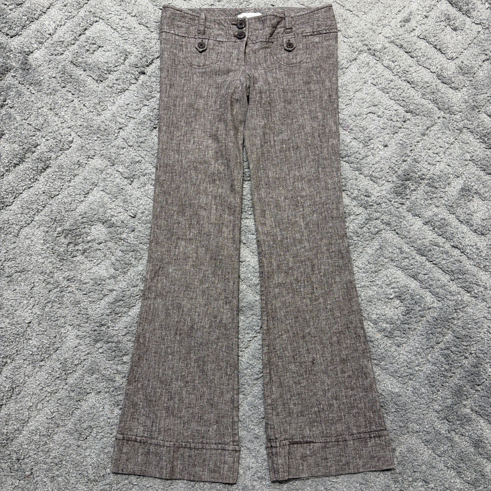 Charlotte Russe Women’s 7 Dress Pants Linen Blend Gray Flared Bottom Career