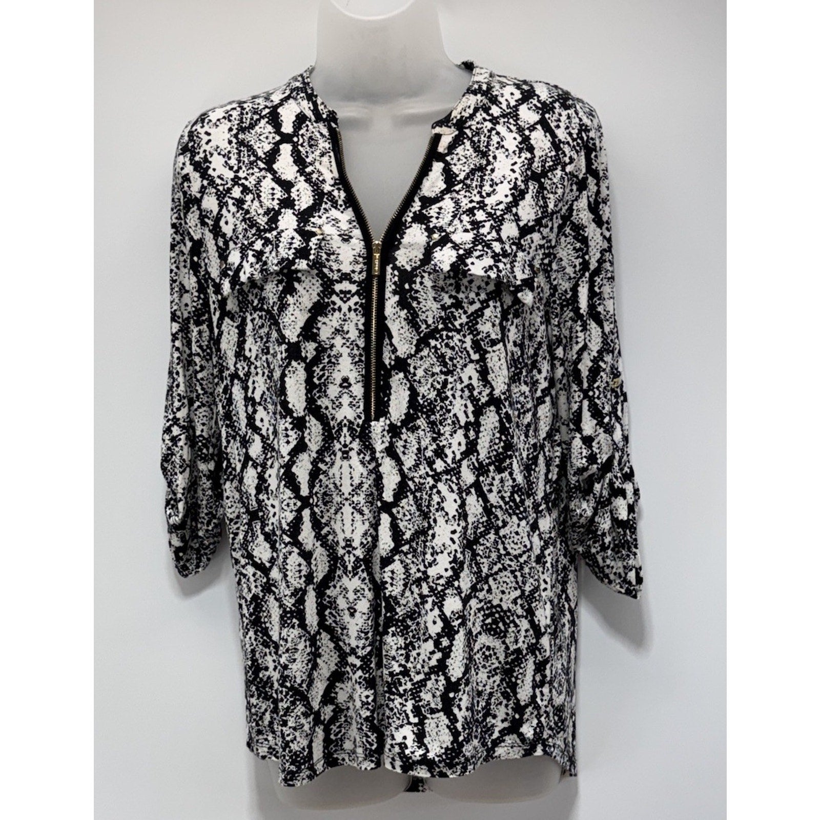 Calvin Klein Black & White Snake Print Gold Logo Zipper Front Women's Size Small