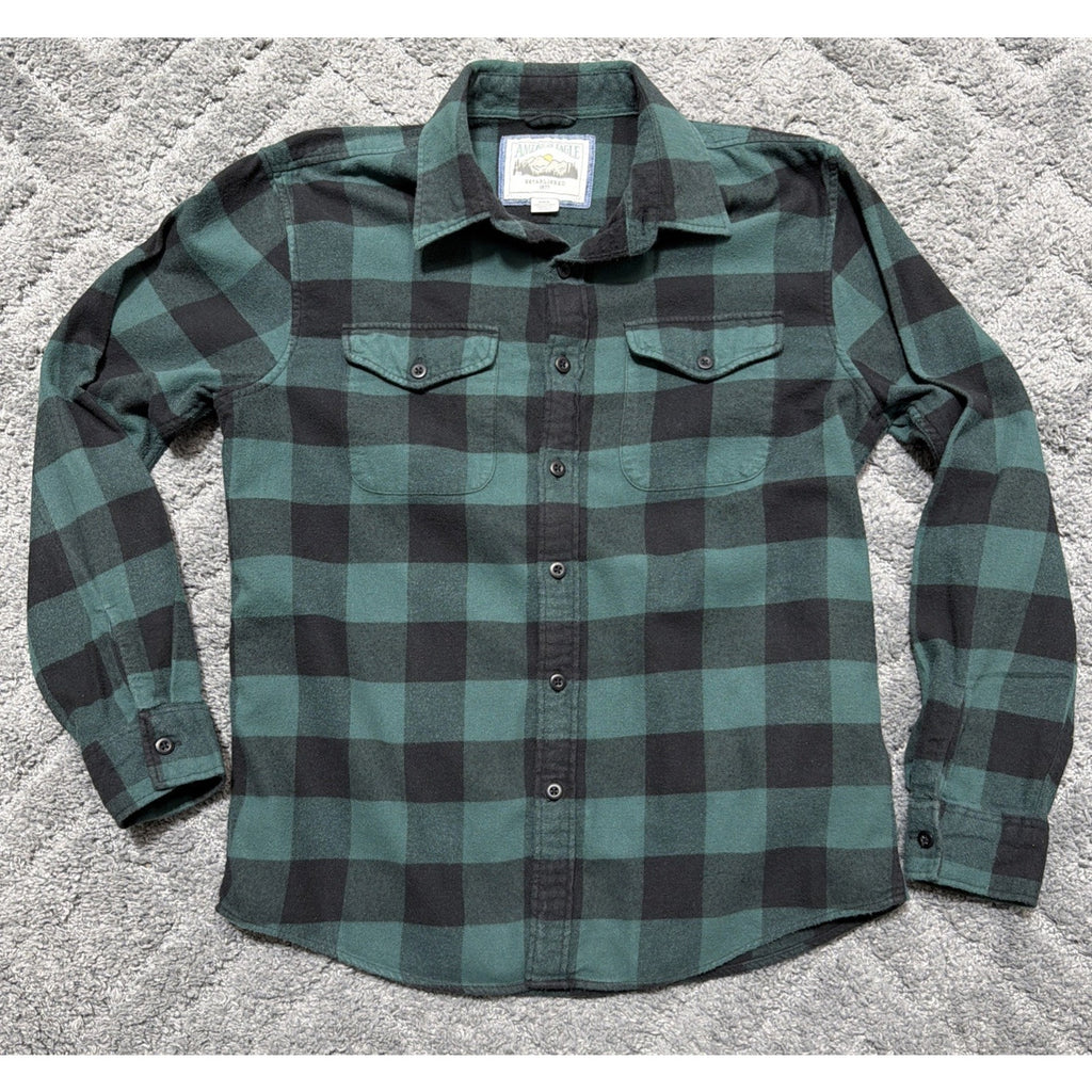 American Eagle Heavyweight Flannel Button Up Shirt LS Green Black Plaid Mens M