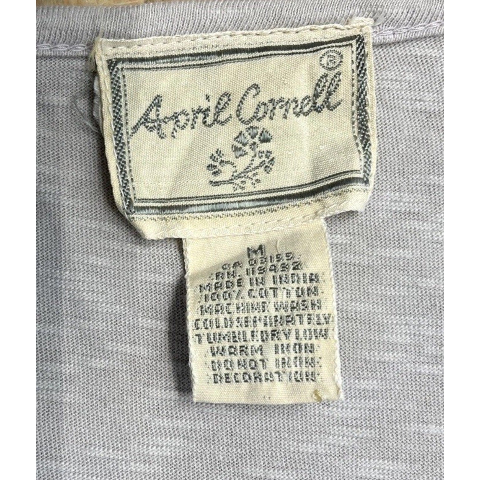 April Cornell Tunic Top Sz M Gray Long Sleeve Boho Cottage Laced Embroidered