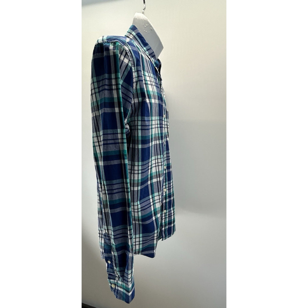 Aeropostale Long Sleeve Button Down Shirt Mens Size M Green Plaid 100% Cotton.