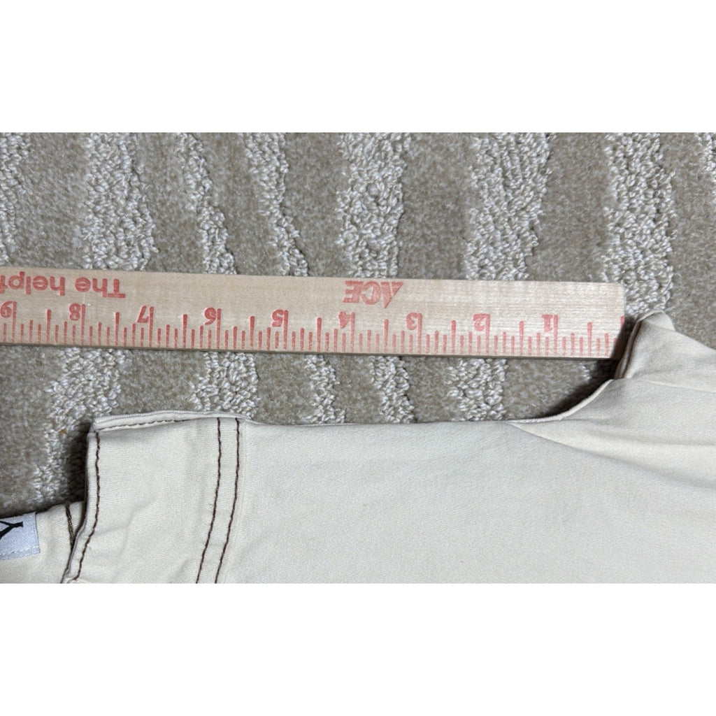 YMI Low Rise All Day Cargo Pants Biege Brown Contrast Stitch Flare Leg 1/25 NWT