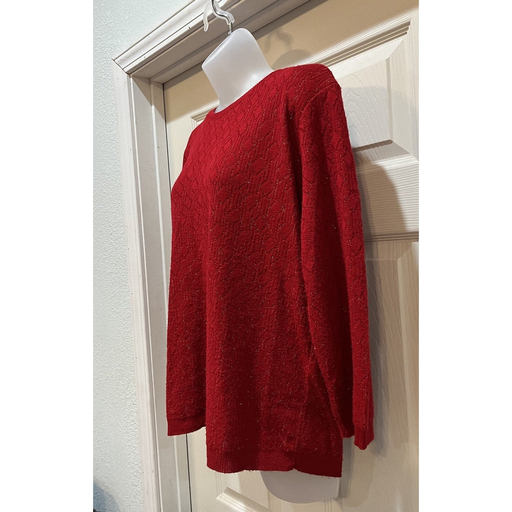 Vtg Alfred Dunner Red Knit Sparkle Sweater Women's Size Medium Made in The USA