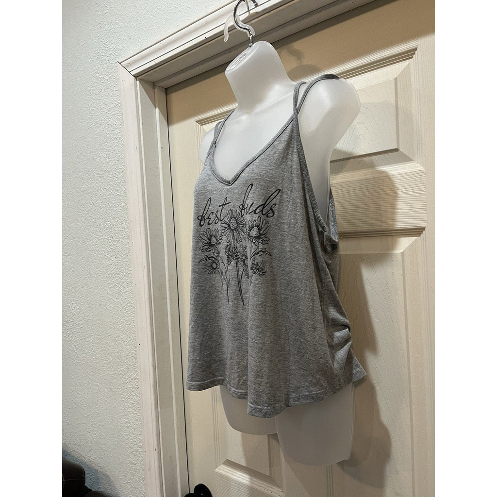 Fifth Sun Bed Buds Gray Floral Print Double Strap Tank Top Women’s Size Large
