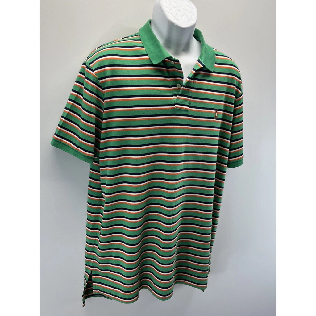 Polo Ralph Lauren Mens XL Green White Striped Pima Soft Touch Shirt Short Sleeve