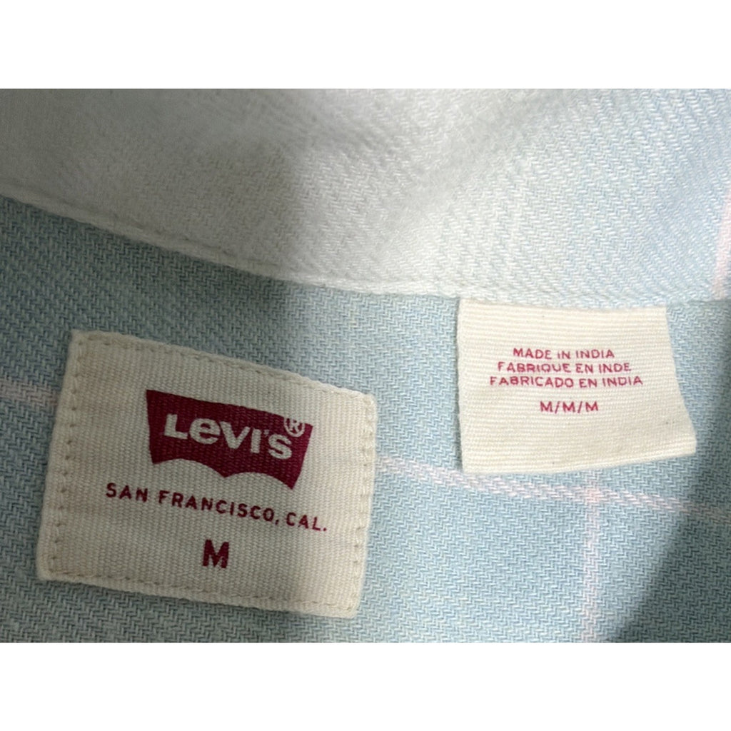 Levi's WoMen's Blue White Plaid Flannel Button-Up Shirt Long Sleeve M